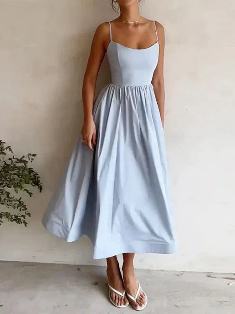 Jovie | Midi Summer Dress with Scoop Neck and A-Line Skirt