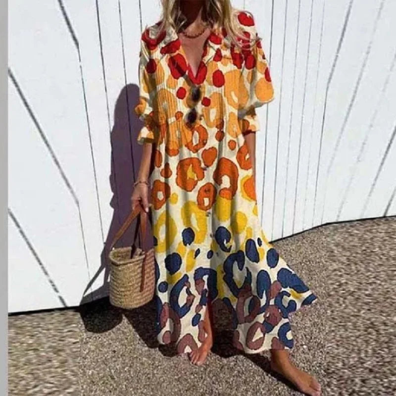 Margaret | Maxi Summer Dress with Abstract Print and 3/4 Sleeves