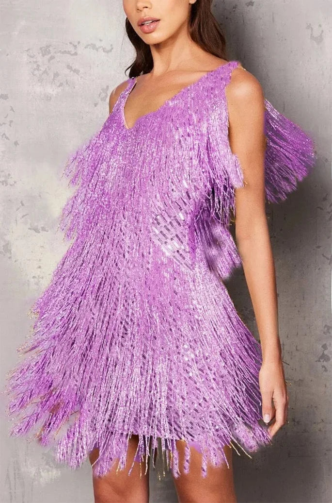 Kimberly | Mini Cocktail Dress with Fringe and Sequins