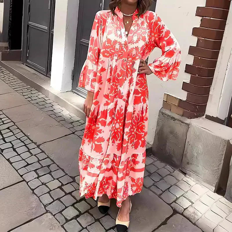 Chloe | Maxi Summer Dress with Abstract Print and Long Sleeves