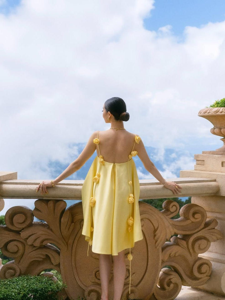 Lillian | Mini Summer Dress with Floral Applique and Thin Straps