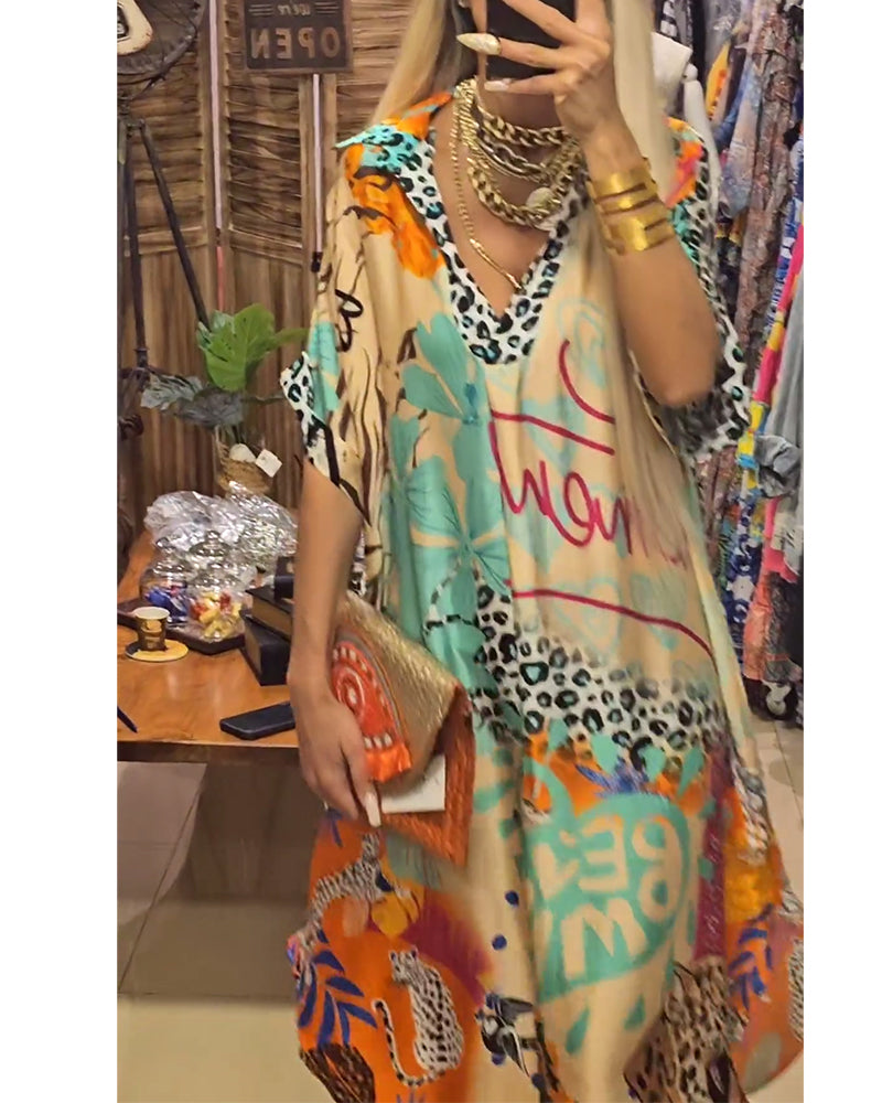 Debra | Midi Summer Dress with Boho Print and V-Neck