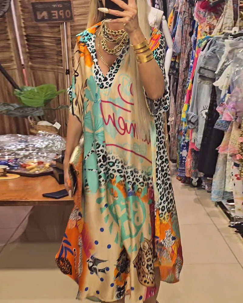 Debra | Midi Summer Dress with Boho Print and V-Neck