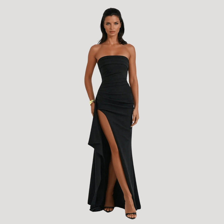 Clara | Maxi Wedding Guest Dress with Strapless Bodice and Side Slit