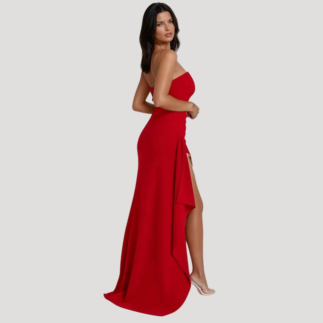 Clara | Maxi Wedding Guest Dress with Strapless Bodice and Side Slit