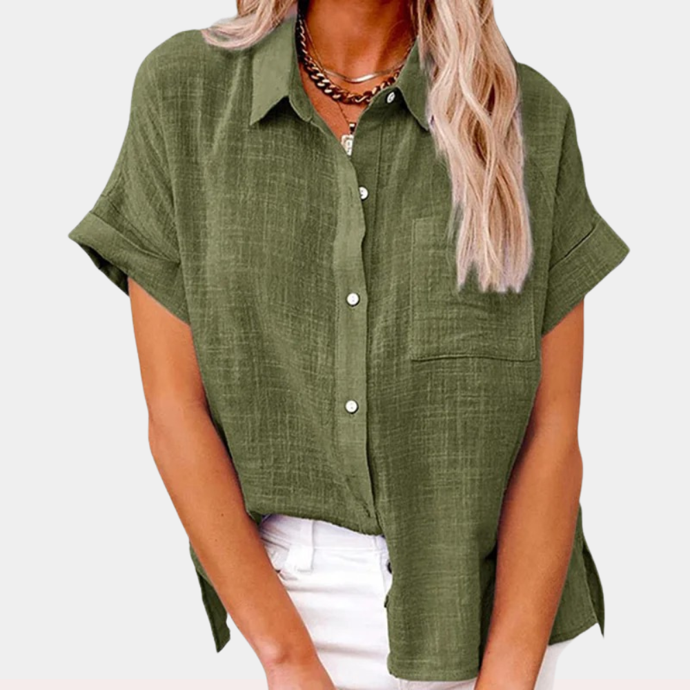 Liz | Short Sleeve Blouse with Shirt Collar and Chest Pocket