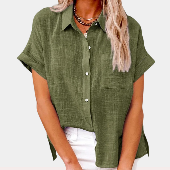 Liz | Short Sleeve Blouse with Shirt Collar and Chest Pocket