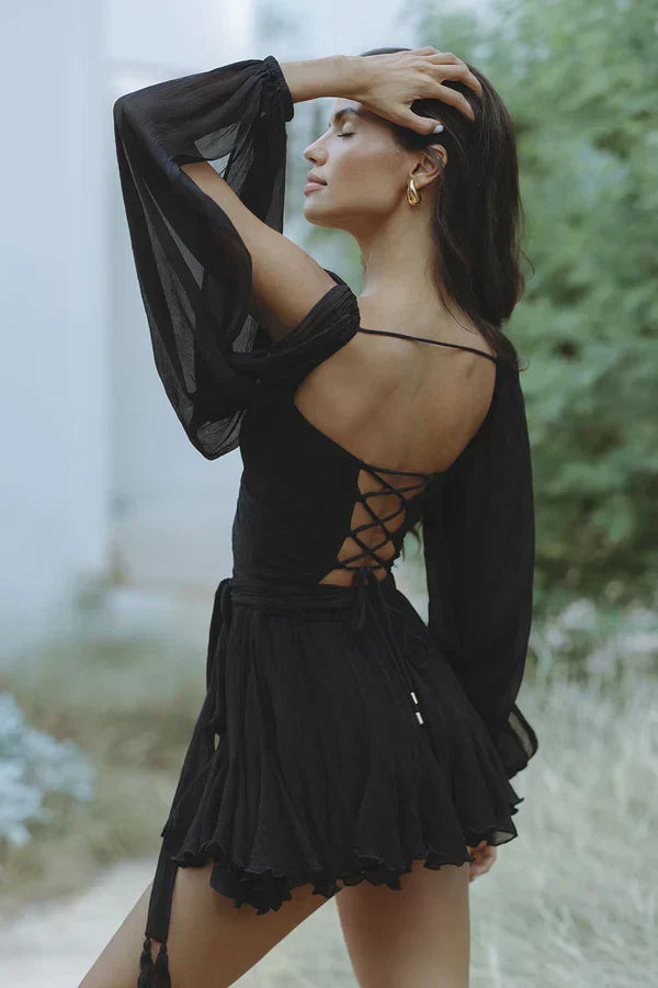 Clara | Mini Cocktail Dress with Puff Sleeves and Ruffle Hem