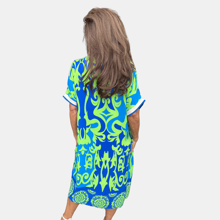 Elena | Midi Summer Dress with Abstract Print and V-Neck