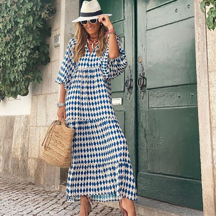 Lucy | Maxi Summer Dress with Boho Print and Puff Sleeves