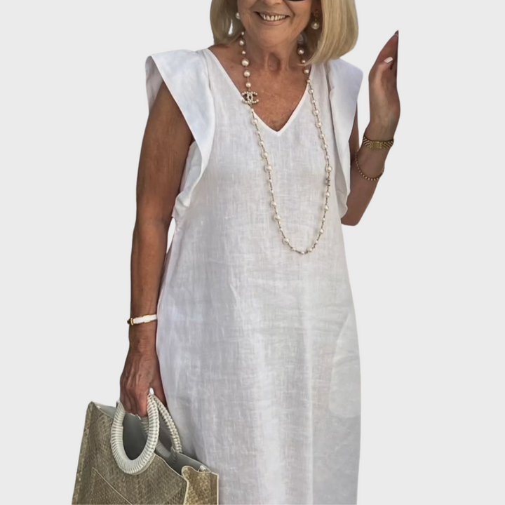 Jenny | Midi Summer Dress with V-Neck and Flutter Sleeves