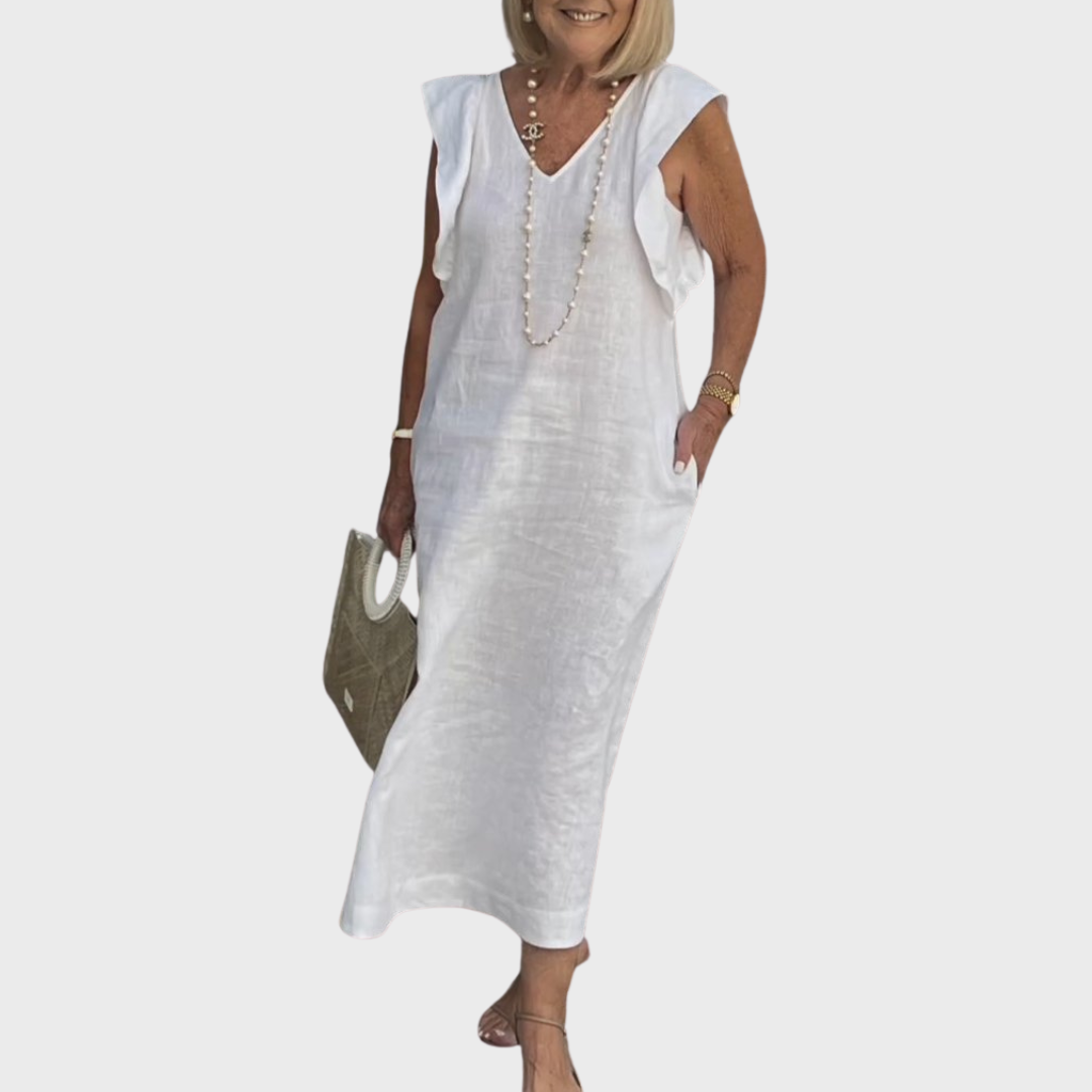 Jenny | Summer Midi Dress V-Neck Cap Sleeve