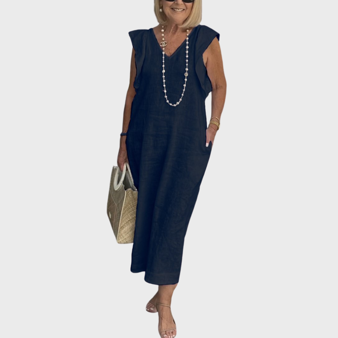 Jenny | Midi Summer Dress with V-Neck and Flutter Sleeves