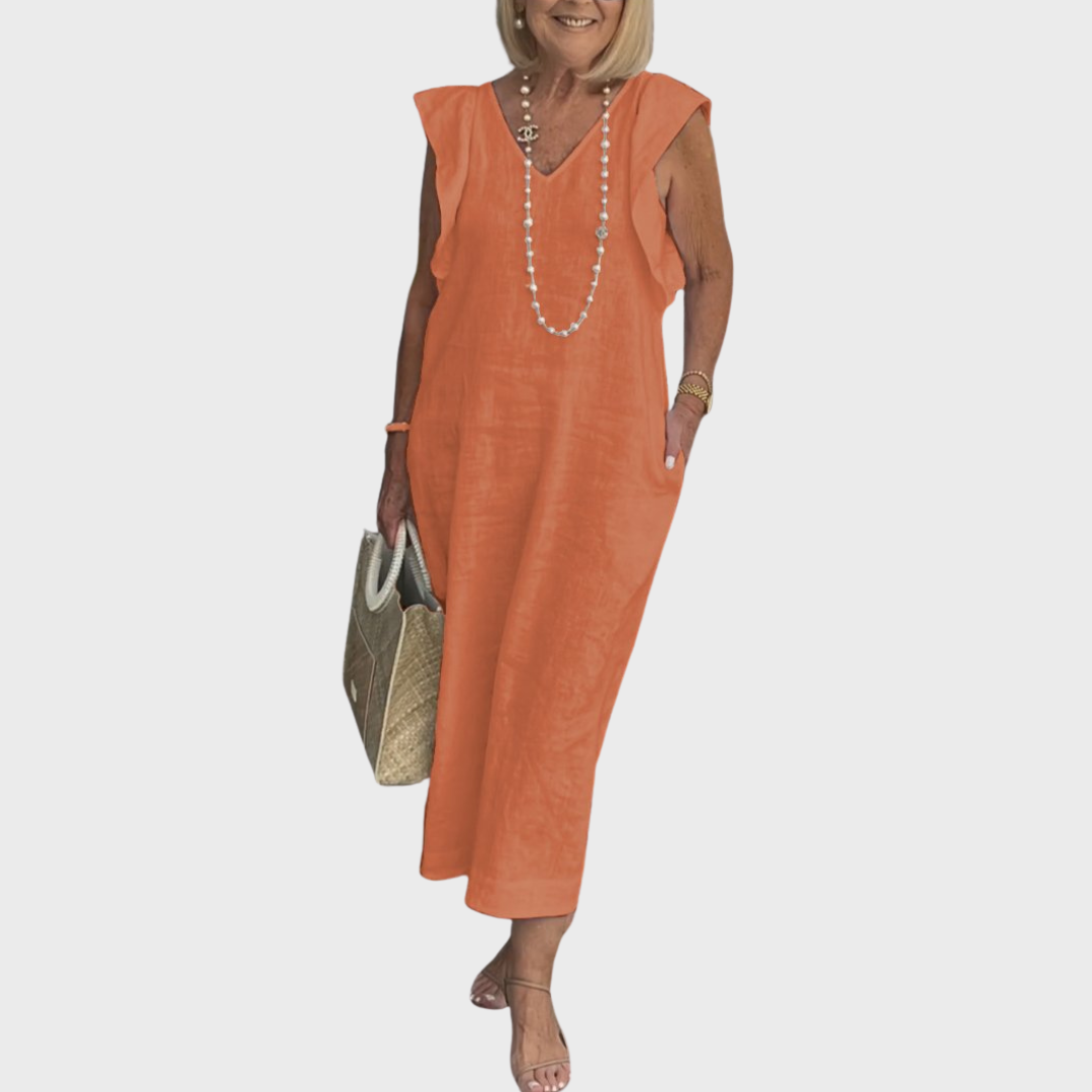 Jenny | Summer Midi Dress V-Neck Cap Sleeve