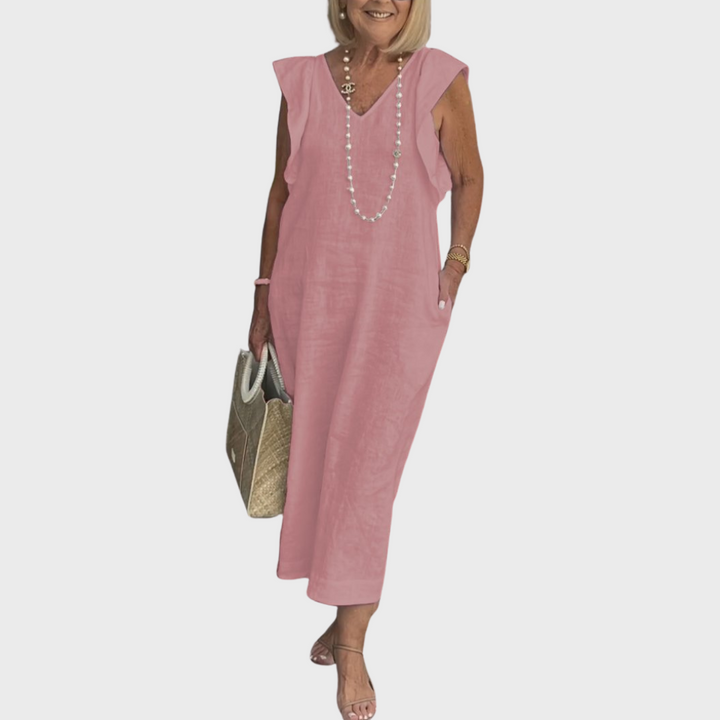 Jenny | Midi Summer Dress with V-Neck and Flutter Sleeves