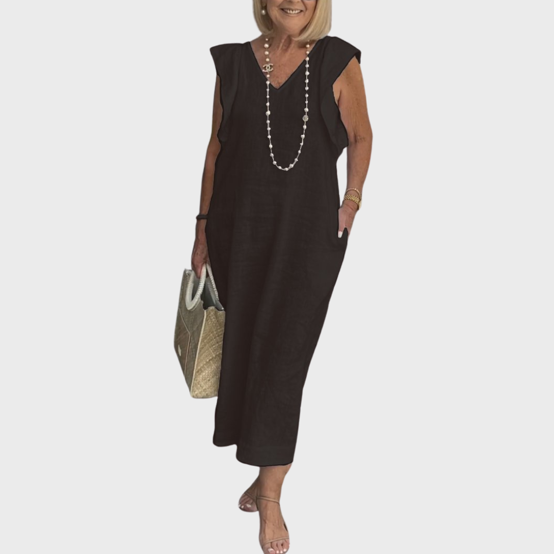 Jenny | Midi Summer Dress with V-Neck and Flutter Sleeves