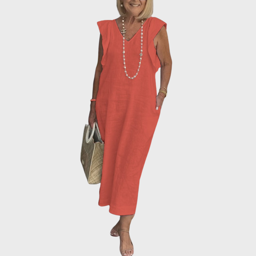 Jenny | Summer Midi Dress V-Neck Cap Sleeve