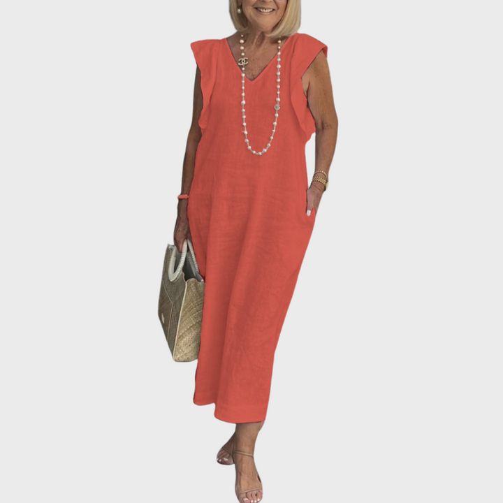 Jenny | Summer Midi Dress V-Neck Cap Sleeve