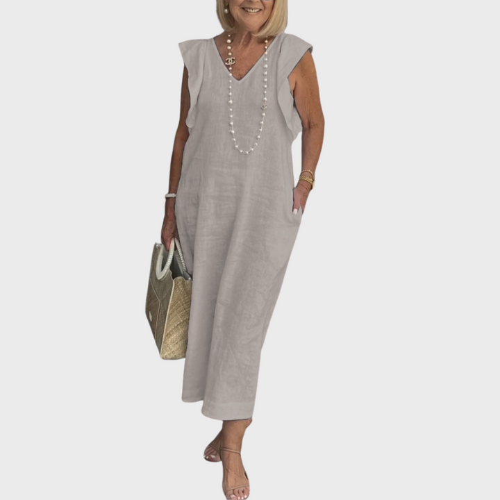 Jenny | Midi Summer Dress with V-Neck and Flutter Sleeves