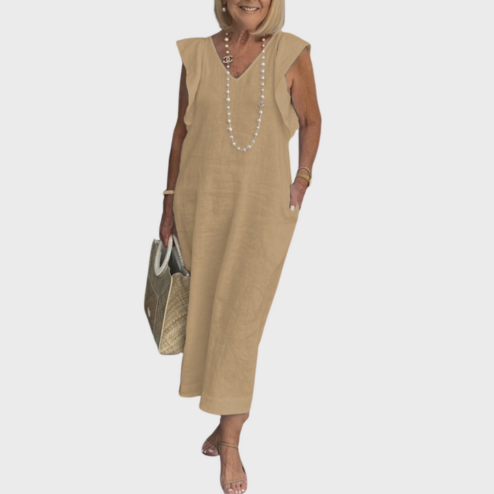 Jenny | Summer Midi Dress V-Neck Cap Sleeve