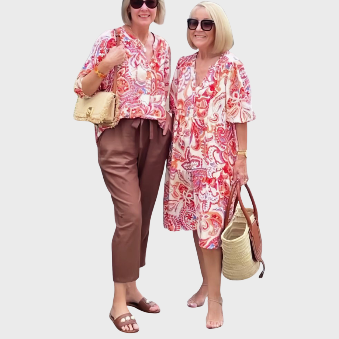 Olivia | Midi Summer Dress with Paisley Print and Short Sleeves
