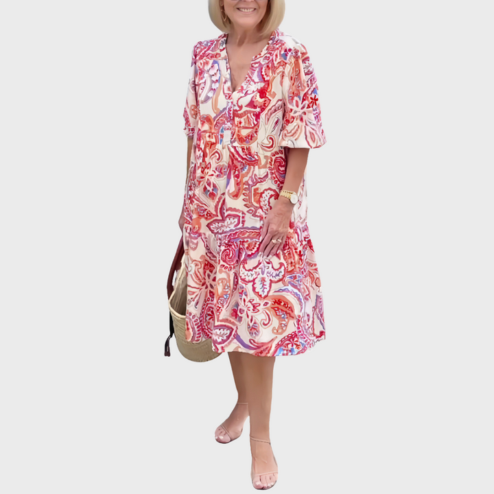 Olivia | Midi Summer Dress with Paisley Print and Short Sleeves