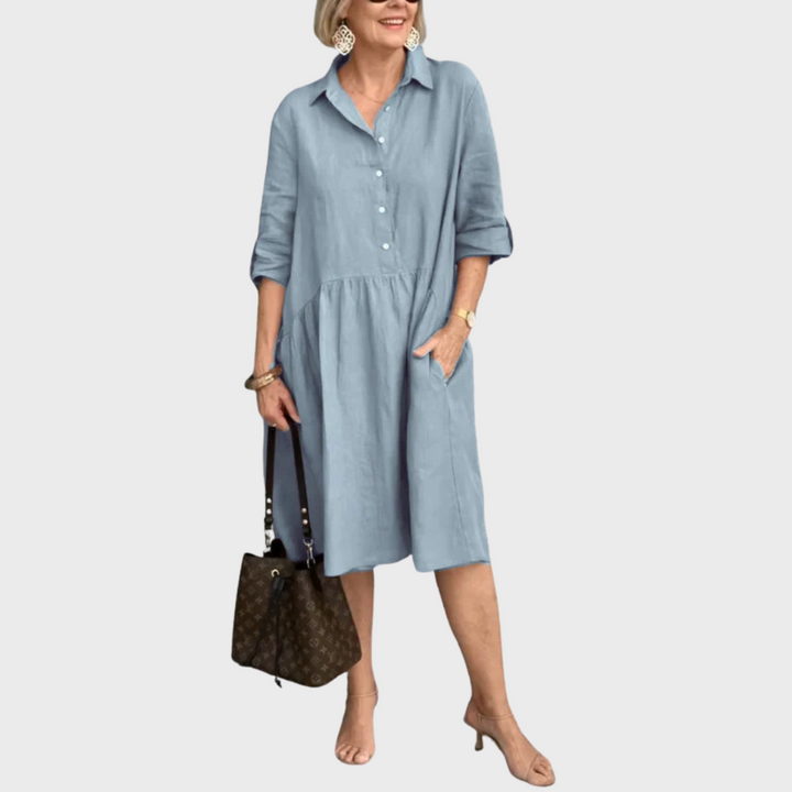 Rita | Midi Shirt Dress with Collared Neck and Front Pockets