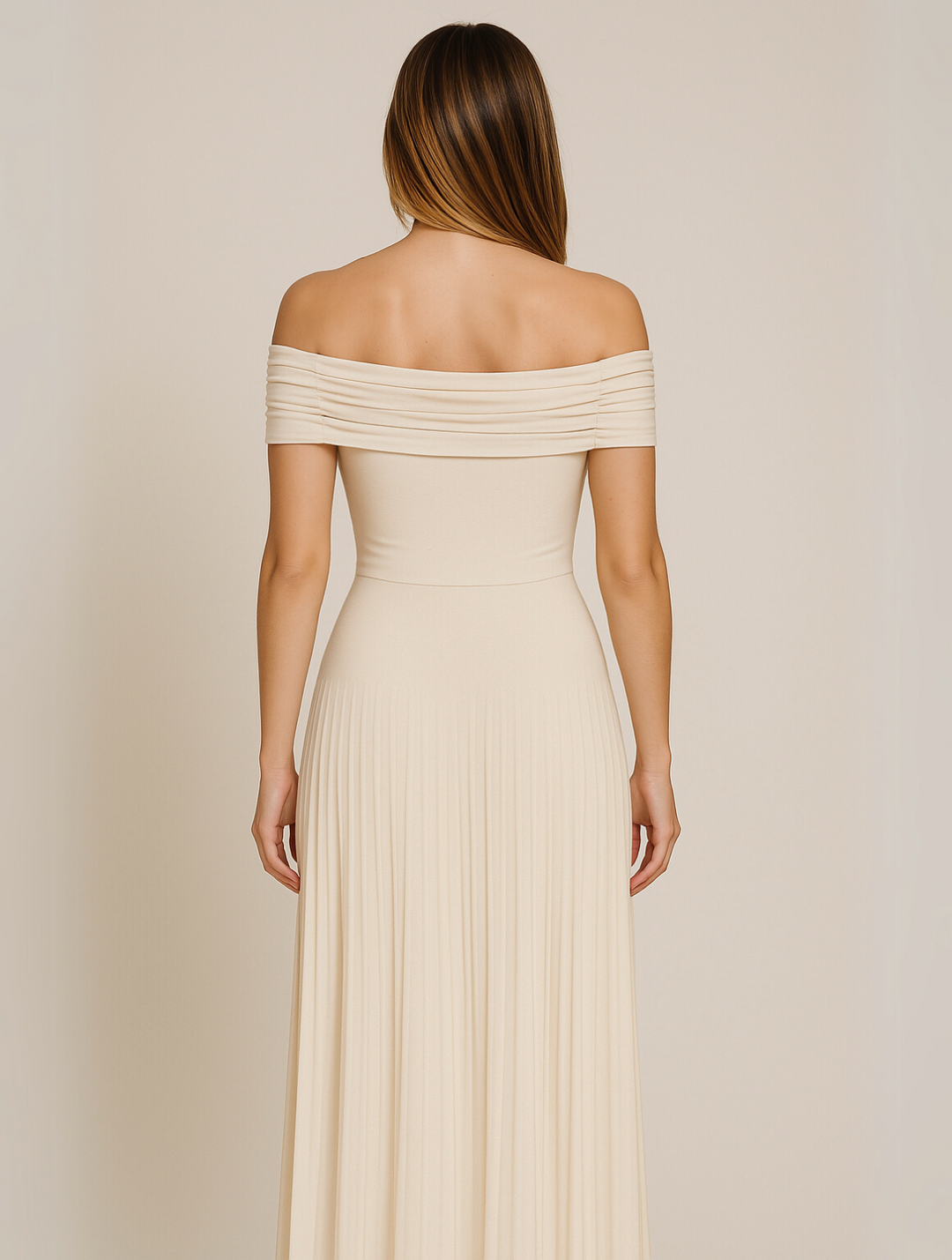 Bella | Maxi Wedding Guest Dress with Off Shoulder and Pleated Skirt