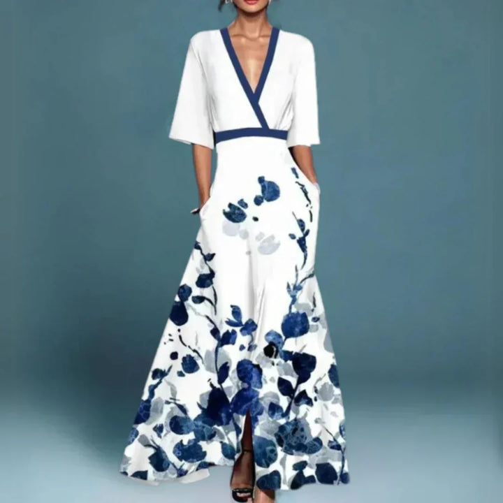 Julia | Maxi Wedding Guest Dress with Floral Print and V-Neck