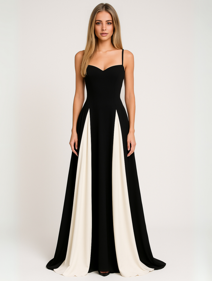 Elise | Maxi Wedding Guest Dress with Sweetheart Neckline and Colour Block