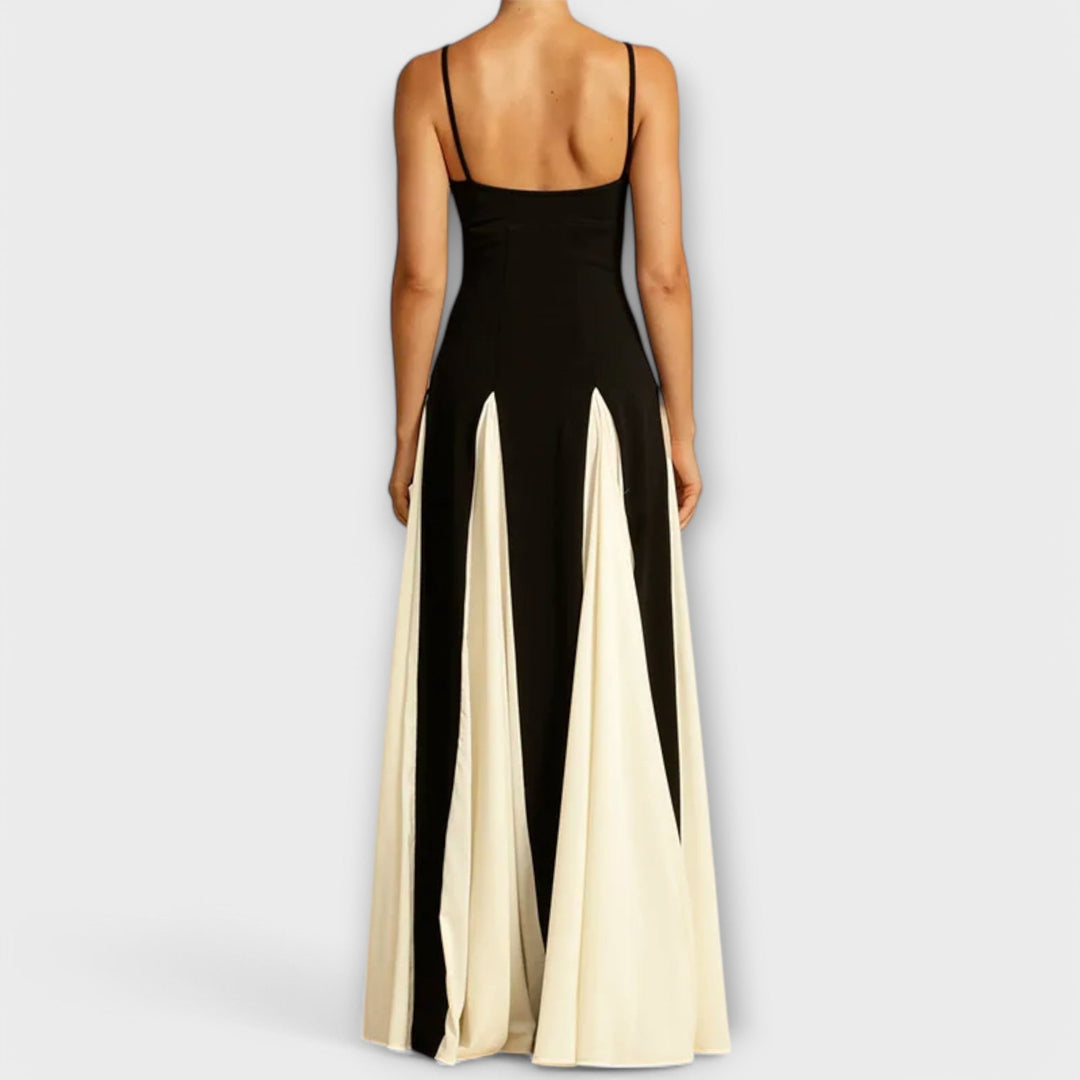 Eve | Maxi Wedding Guest Dress with Sweetheart Neck and Colourblock