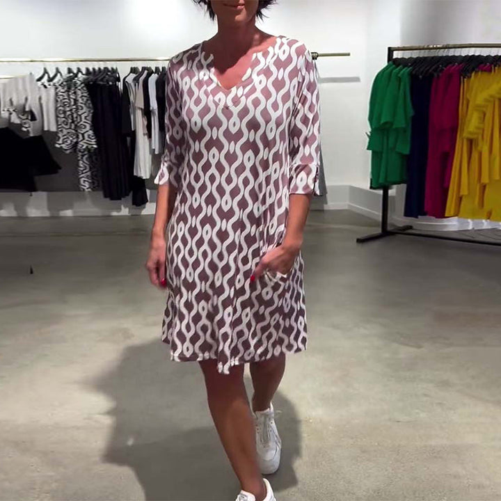 Karen | Mini Summer Dress with Abstract Print and Three Quarter Sleeves