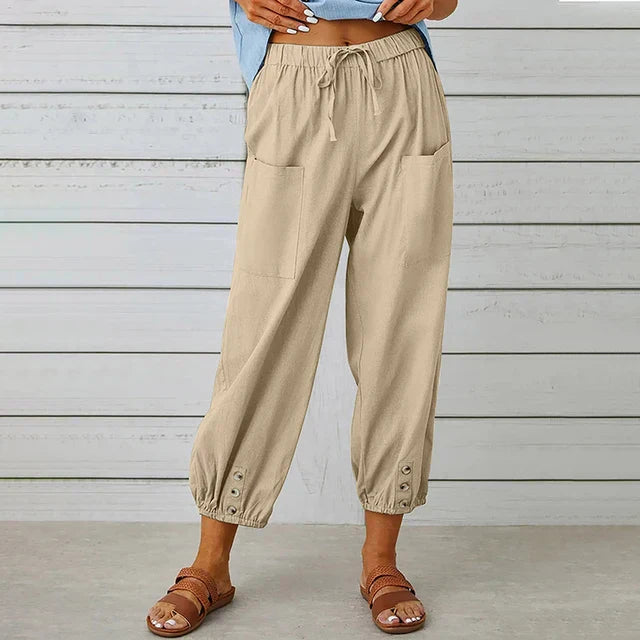 Faye | Tapered Trousers with Drawstring Waist and Patch Pockets