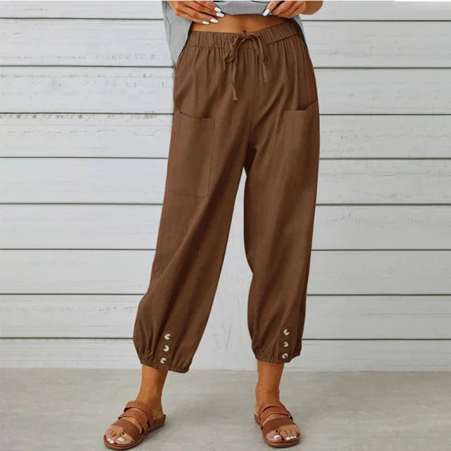 Faye | Tapered Trousers with Drawstring Waist and Patch Pockets