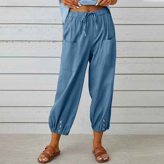 Faye | Tapered Trousers with Drawstring Waist and Patch Pockets