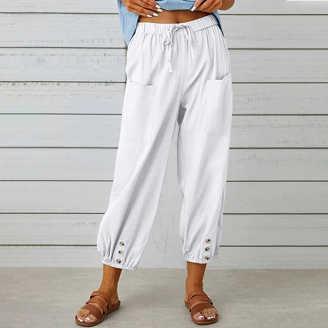 Faye | Tapered Trousers with Drawstring Waist and Patch Pockets