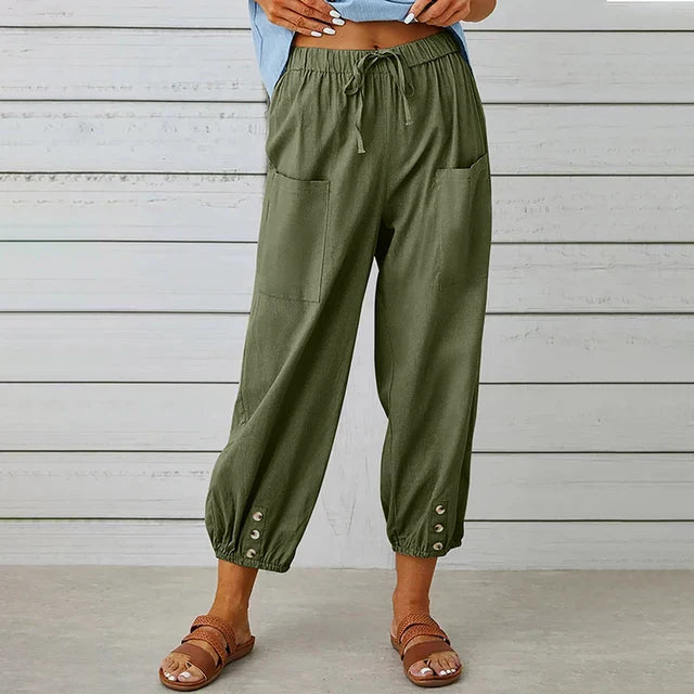Faye | Tapered Trousers with Drawstring Waist and Patch Pockets