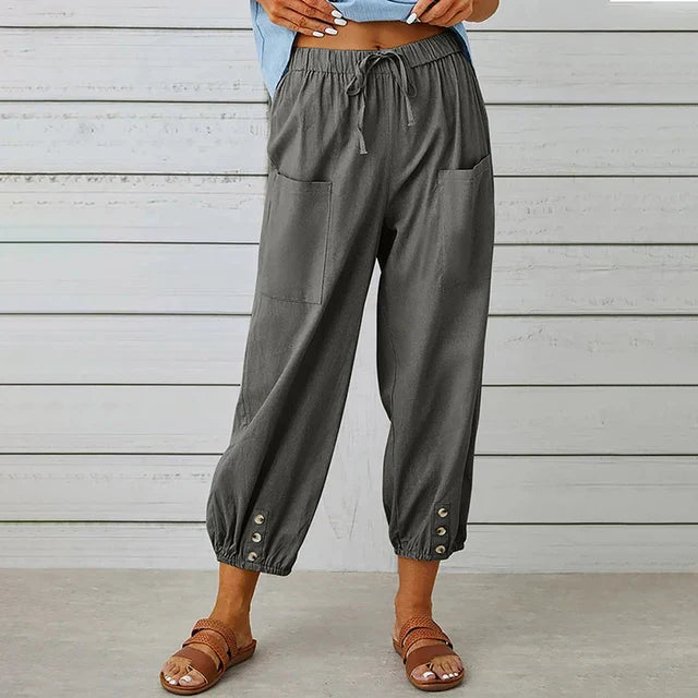Faye | Tapered Trousers with Drawstring Waist and Patch Pockets