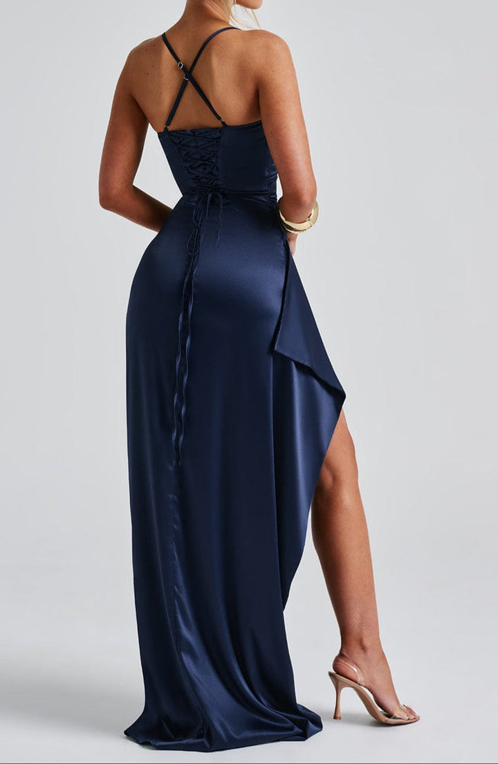 Anna | Maxi Wedding Guest Dress with High Slit and Corset Bodice