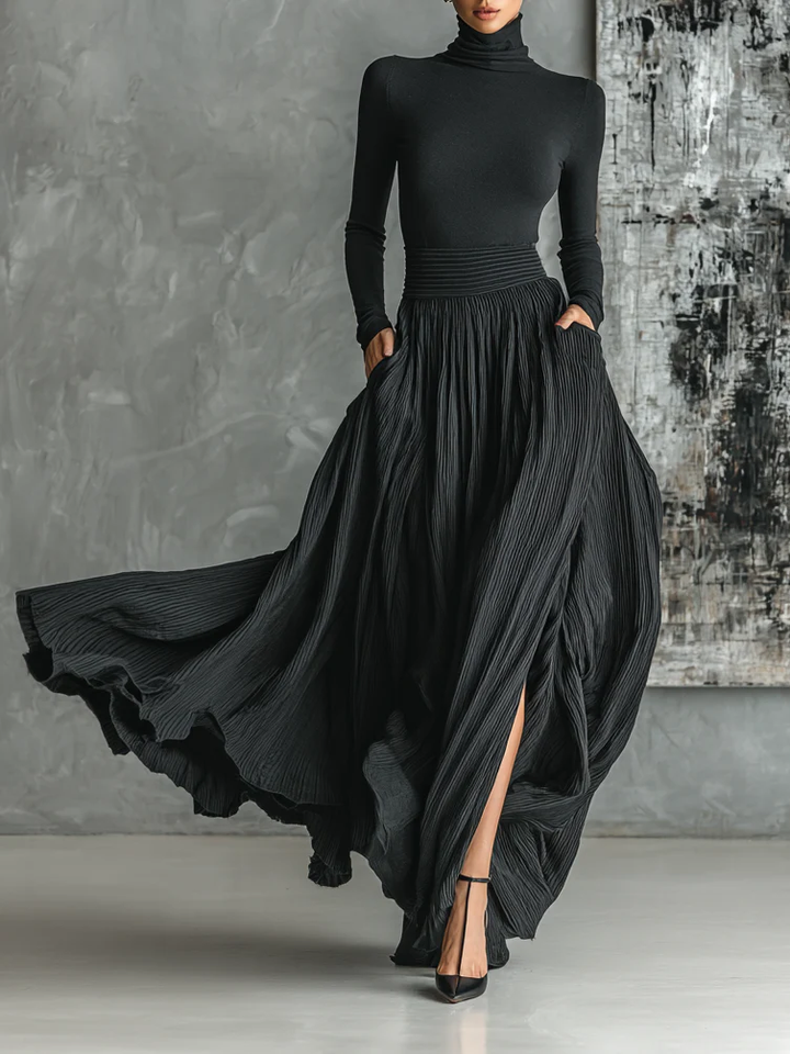 Lara | Maxi Skirt with Turtleneck Top and Side Slit