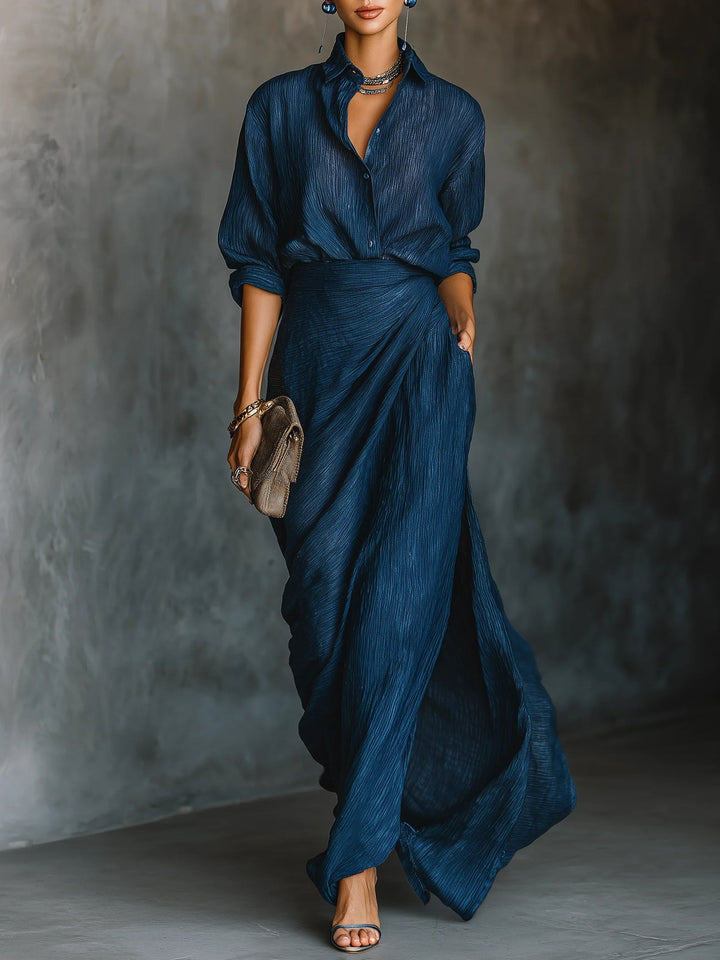 Noor | Two-Piece Maxi Skirt Set with Wrap Skirt and Oversized Shirt