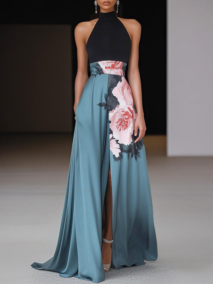 Quinn | Maxi Halter Neck Dress with Floral Print