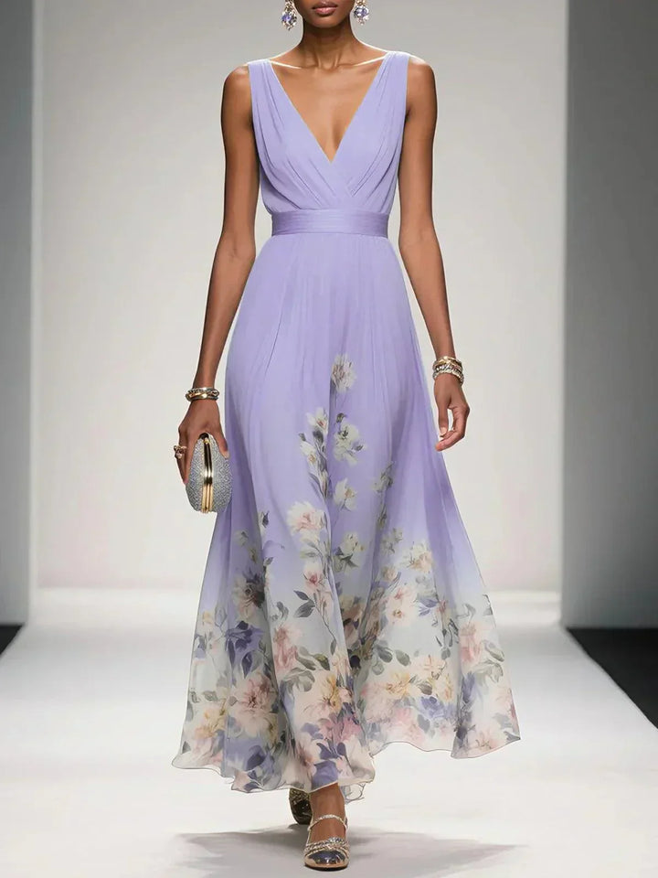 Ana | Maxi Wedding Guest Dress with Floral Print and V-Neck