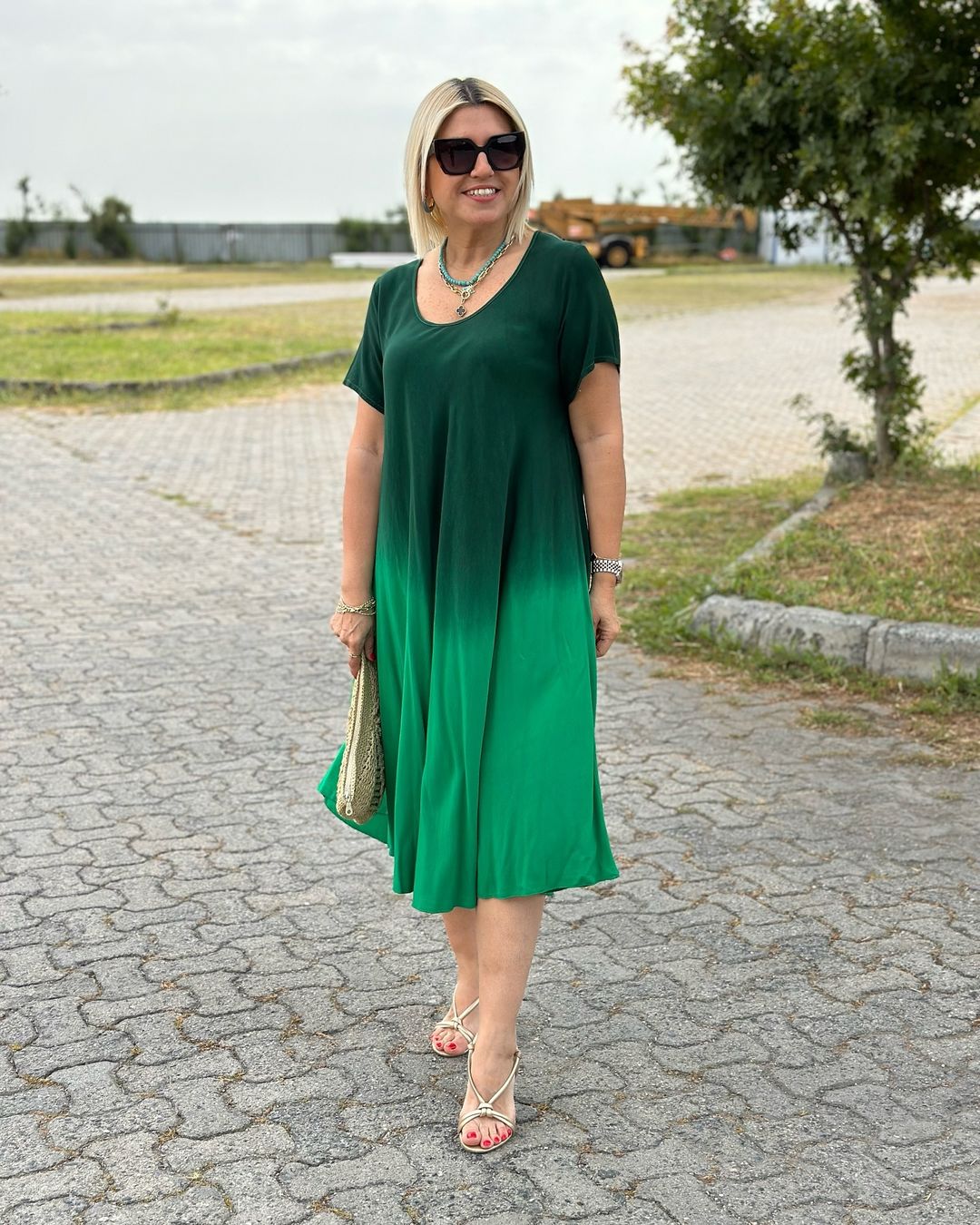Sophie | Midi Summer Dress with Ombre Print and Round Neckline