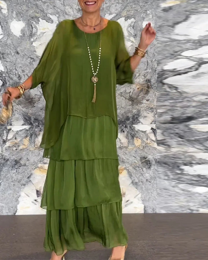 Natasha | Maxi Summer Dress with Tiered Skirt and Long Sleeves