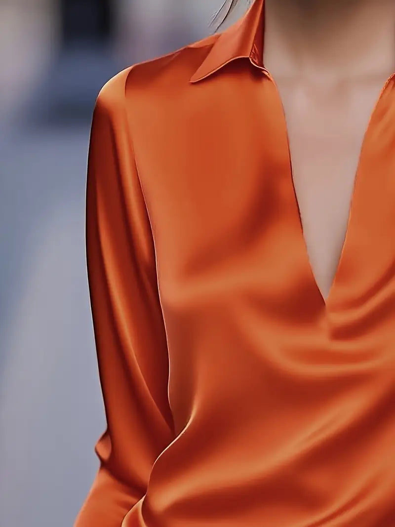 Sylv | Blouse with Deep V-Neck and Long Sleeves