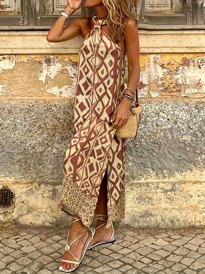 Eliza | Maxi Halter Neck Dress with Boho Print