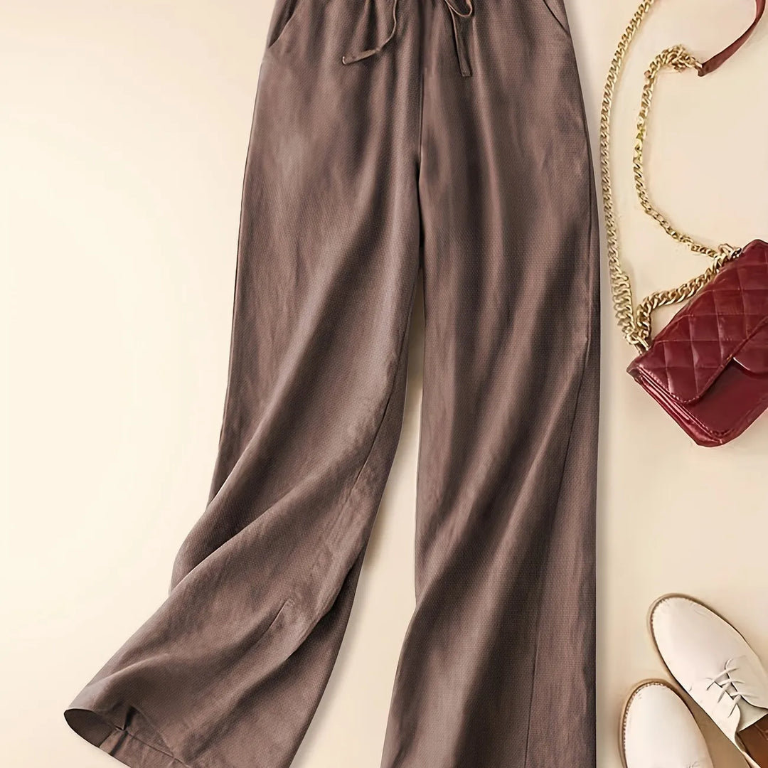 Tia | Wide-Leg Trousers with Drawstring Waist and Plain Finish