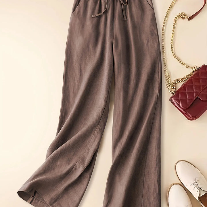 Tia | Wide-Leg Trousers with Drawstring Waist and Plain Finish