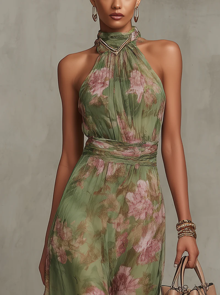 Aurelia | Wedding Guest Maxi Dress Halter Floral